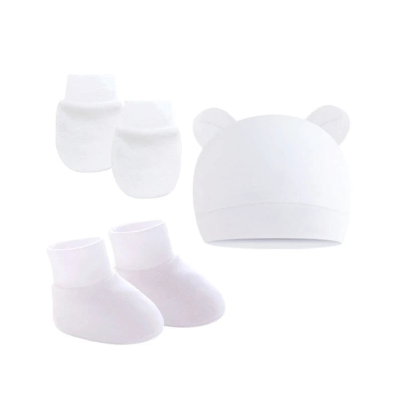 Newborn Hat+Gloves+Socks Set for Baby Boy Girl Cotton Baby Beanie Fall Casual Photography Props Soft Headwear Infant Nightcap
