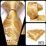 2022 New Design Yellow Gold Paisley Fashion Brand Tie for Men Wedding Party Necktie Handky Cufflinks Gift Wholesale Hi-Tie