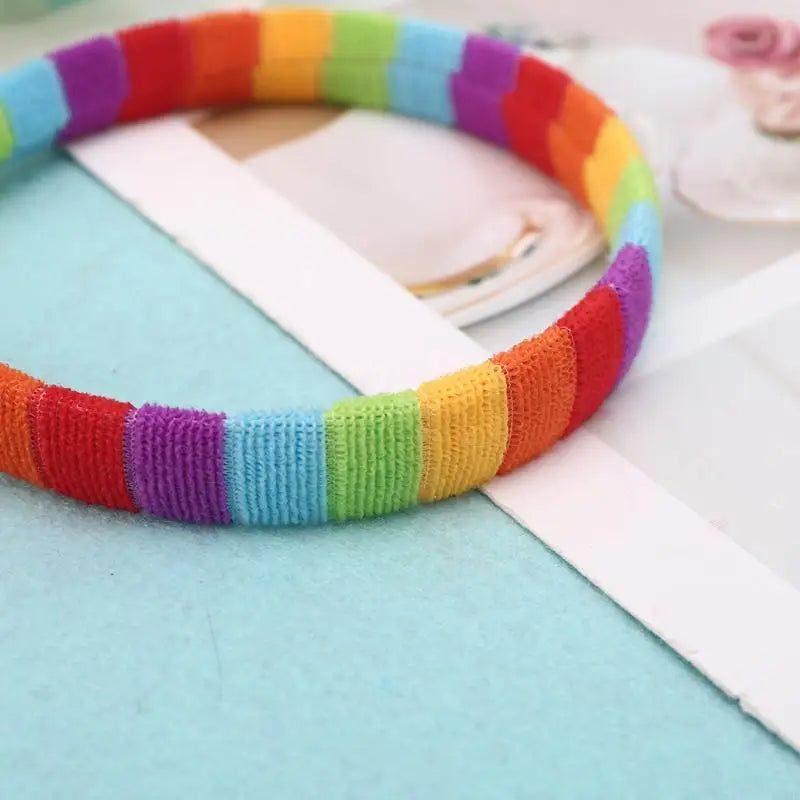 49MB Women Girls Autumn Winter Plush Headband Rainbow Colorful Striped Elastic Hair Hoop Festival Party Wash Face Styling