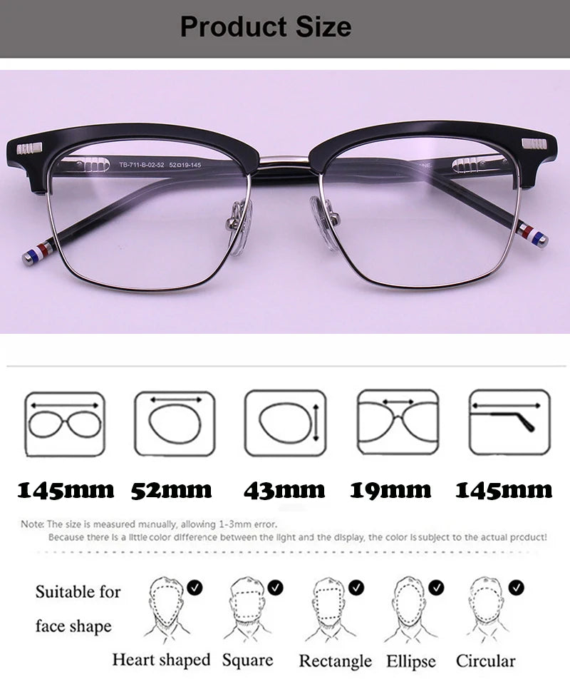 Men Square Business Titanium Acetate Glasses Frame Fashion Brand Designer Ultra-light Eyeglasses TB711 Sun Sunglasses Glasses