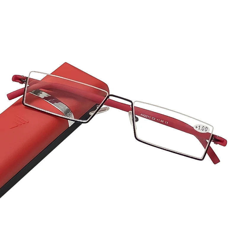 Men Women Metal Blue Light Blocking Reading Glasses with Case TR90 Half Frame HD Prescription Eyewear Presbyopia Diopter