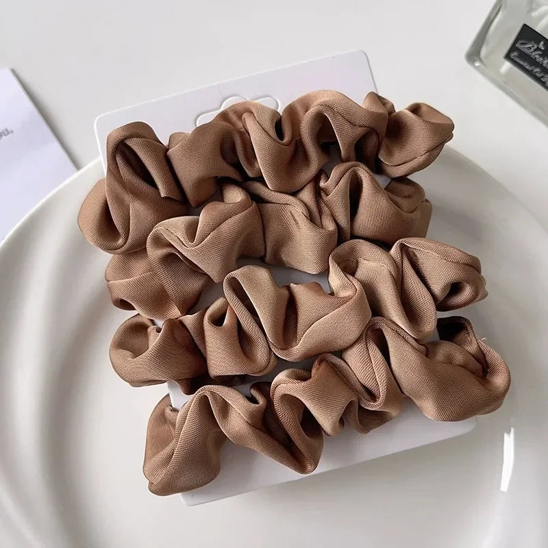 3/4/5 PCS Elastic Bands Elegant Solid Color Satin Pleated Scrunchies Woman Strong Ponytail Hair Ties Accessories Wholesale
