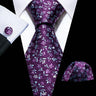 Barry.Wang Flower Silk Men Tie Hankerchief Cufflink Set Plum Blossom Rose Spiraea Necktie Cravat for Male Wedding Party Business