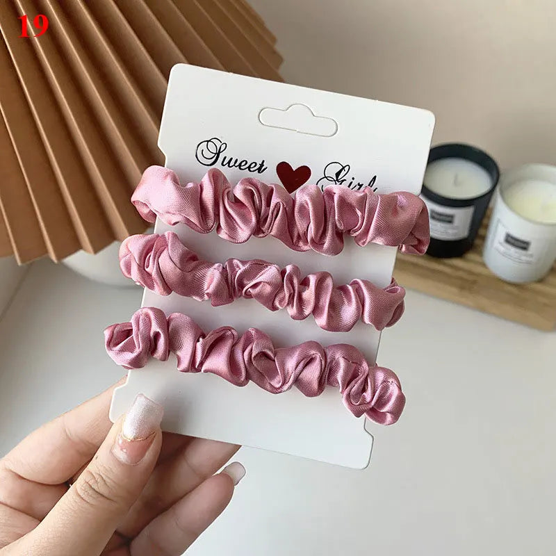 3Pcs/Set Silky Hair Scrunchies Ponytail Holders Elastics Hair Ties For Women Silk Satin Solid Color Hair Rope Hair Accessories