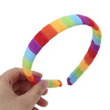 49MB Women Girls Autumn Winter Plush Headband Rainbow Colorful Striped Elastic Hair Hoop Festival Party Wash Face Styling