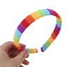 49MB Women Girls Autumn Winter Plush Headband Rainbow Colorful Striped Elastic Hair Hoop Festival Party Wash Face Styling
