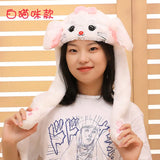 Plush Moving Rabbit Ears Hat Funny Hand Pinching Airbag Magnet Soft Hat Controllable Long Ears Cute Animal Gift Rabbit Ear Hat