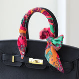 Spring New Versatile Style Knight Horse Lady Twill Decorative Small Silk Scarf Wrapping Bag Handle Ribbon Hair Band Small Scarf