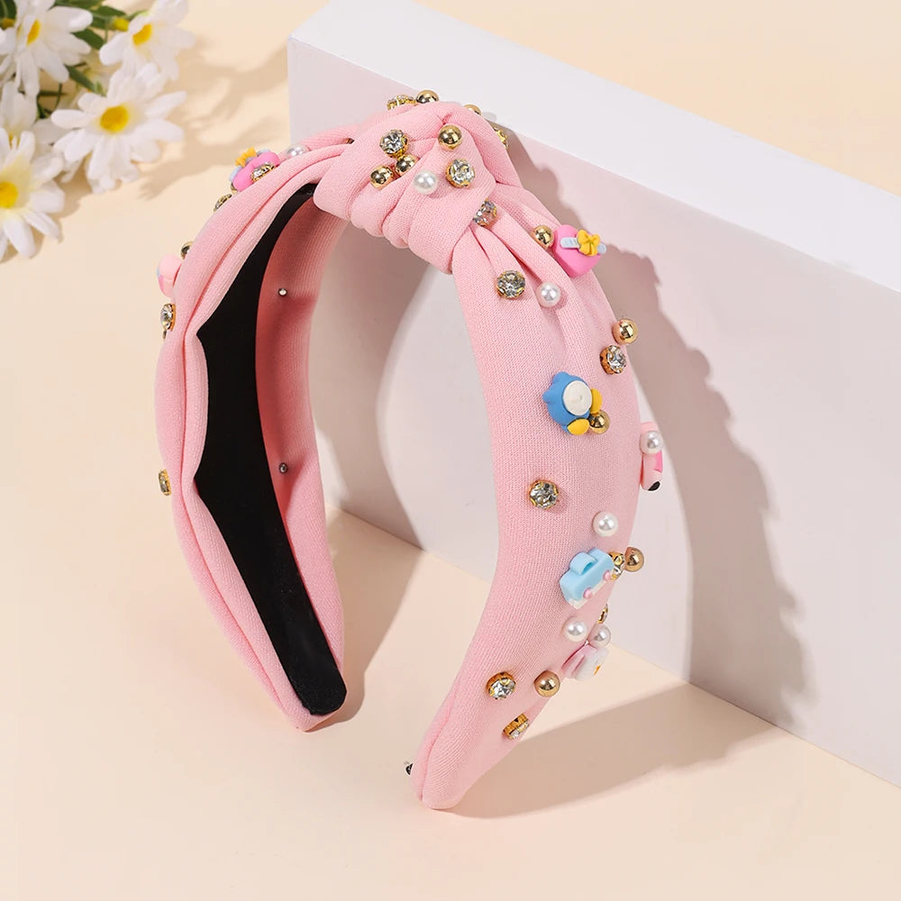 Knotted Wide Headbands Diadem For Back To School Pearls Pencil Hair Bands Kids Head Hoop Girls Children Daily Tiara Accessories