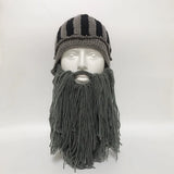 Red Tassel Cosplay Roman Knight Knit Helmet Men Cap Original Barbarian Handmade Winter Warm Beard Hats Funny Beanies Party Gifts