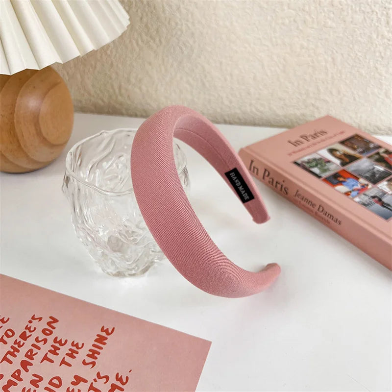2022 Gentle Pink Womans Hairbands Girl Sweet Plush Wide Side Sponge Headband Hair Hoop Fashion Simple Solid Color Hair Accessory