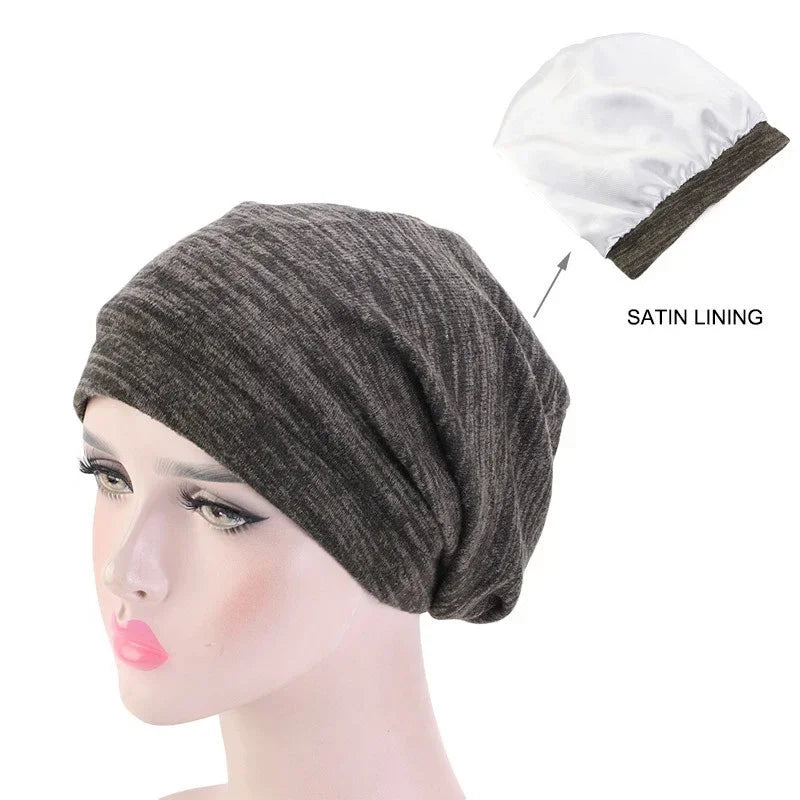 Women Men Sleeping Hat Baggy Beanie Satin Lined Night Unisex Sleep Cap Hair Care Bonnet Hair Loss Nightcap Pullover Hat Headwear
