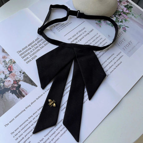 College Style Black Fabric Bow Tie Pearl Bee Fashion Shirt Collar Casual Solid Necktie Gifts for Women Accessories Wholesale