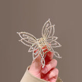 1Piece Butterfly Scrunchy Clip Hair Accessory Back Of The Head Plate Hair Clip Elegant Temperament Pearl Rhinestone Advanced Se