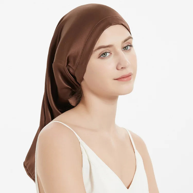100% Mulberry Silk Sleep Cap for Long & Curly Hair Nightcap with Adjustable Hair Wrap for Woman
