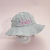 Embroidered Name Breathable Kids Wide Brim Sun Hat With Adustable Chin Strap Suitable For Summer And Beach