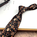 Fashion 8CM Wdith Brown Neckties Vintage Retro Flower Printed Ties For Adult Mens Casual Daily Neckwear Wedding Party Cravate