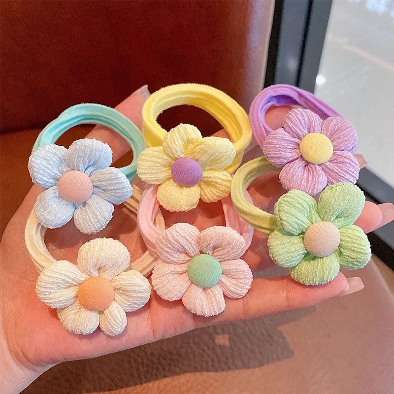 New 6Pcs/Set Children Headbands Flower Hair Ring Sweet Cute Ponytail Hair Band Little Girl Braided Towel Ring Hair Accessories