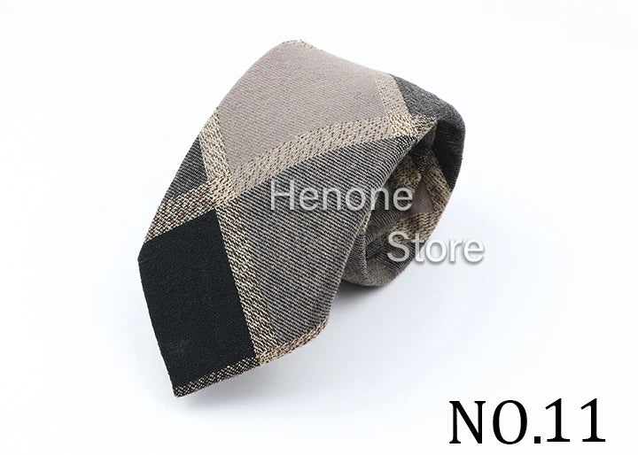 High Quality Mens 7cm Ties Classic Brown Red Striped Plaid Cotton Handmade Necktie Narrow Skinny Cravat Casual Tie Accessories