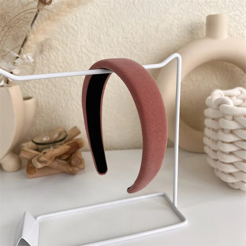 2022 Gentle Pink Womans Hairbands Girl Sweet Plush Wide Side Sponge Headband Hair Hoop Fashion Simple Solid Color Hair Accessory