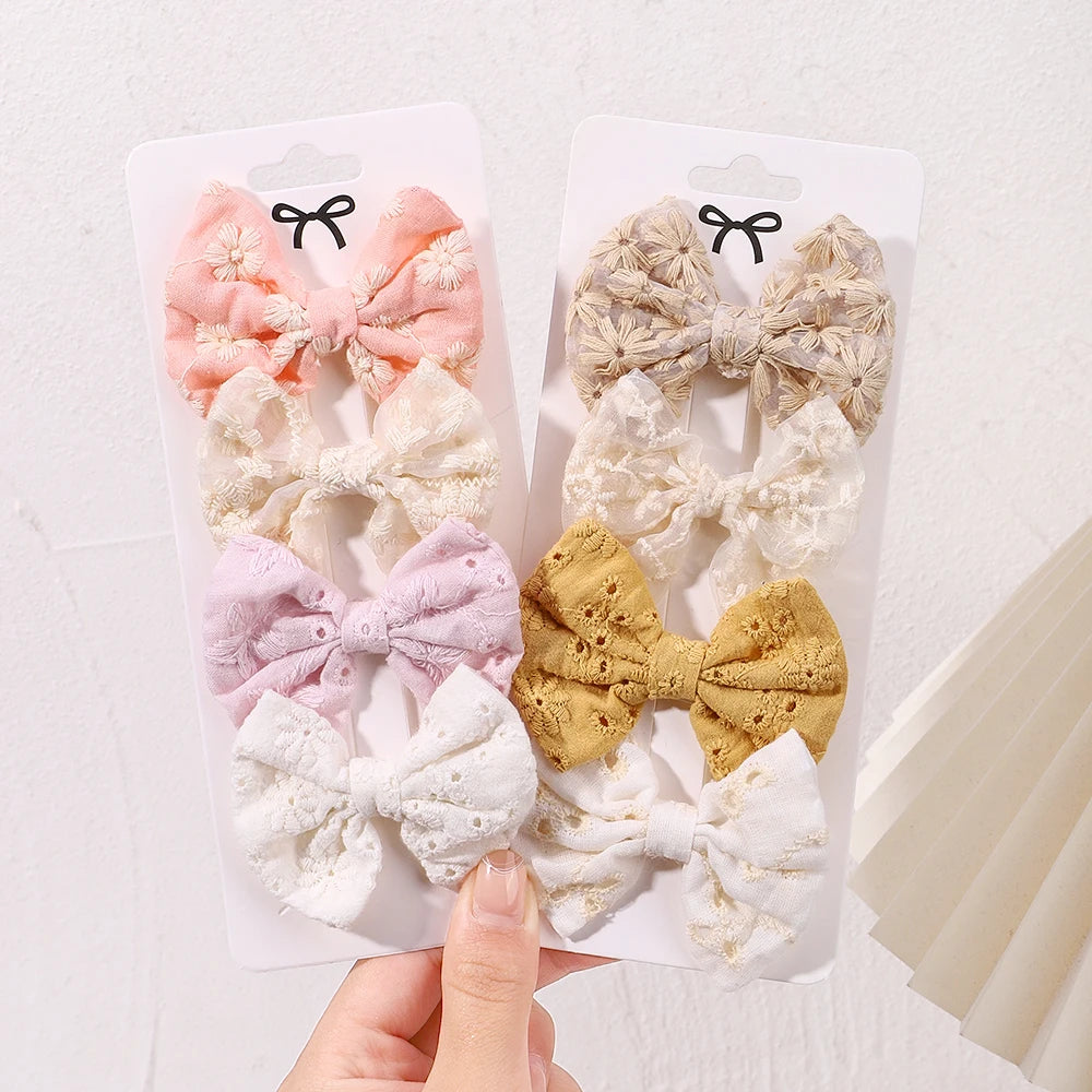 4Pcs/Set Sweet Hair Bows Hair Clip Children Lovely Bowknot Hair Pins for Baby Girls Hair Accessories Print Hollow Hairgripe Gift