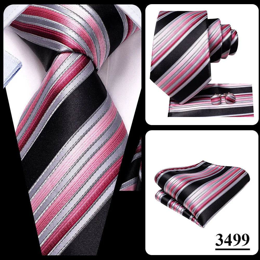 Black Red Striped Silk Wedding Tie For Men Handky Cufflink Gift Men Necktie Fashion Business Party Dropshiping Hi-Tie Designer