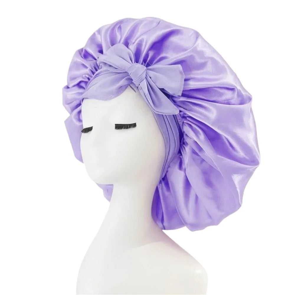 New Satin Sleeping Cap For Women Solid Wide Band Stretch Head Tie Silky Bonnet Edge Wrap Nightcap Hair Care Shower Head Cover