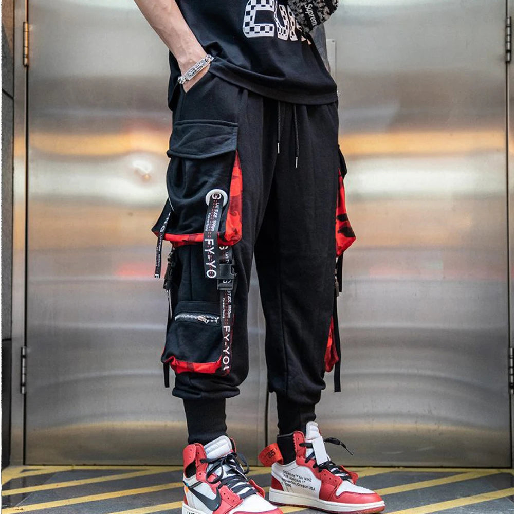 Letter Ribbons Cargo Pants Hip Hop Joggers Trousers Harajuku Casual Streetwear Hit Color Pocket Male Sweatpants Men's Harem Pant