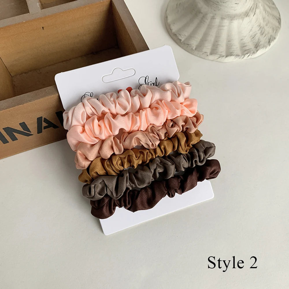 6PCS Colorful Satin Silk Hair tie Elastic Hair Bands hair elastics Women Simple Silky Satin Hair Scrunchies Set Hair Accessories