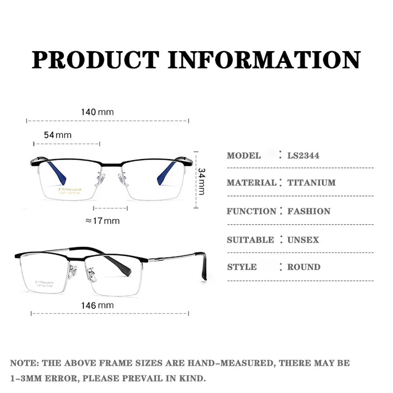 2023 New Titanium Half Frame Glasses Business Square Eyeglass Frames Myopia Hyperopia Prescription Eyeglasses Eyewear