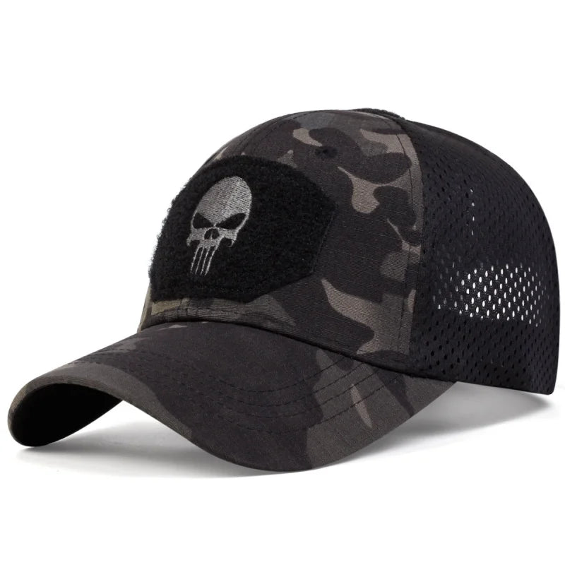 Fashion Unisex Skull Embroidered Top with Patch Breathable BaseballCap Military fans outdoor camouflage Adjustable Casual SunHat