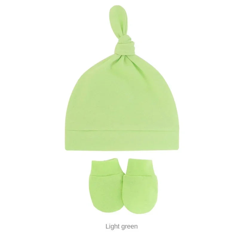Newborn Baby Hat with Gloves Autumn Winter Warm Cotton Kids Beanies Stuff Children Accessories Infant Nightcap 0-6 Months Babies