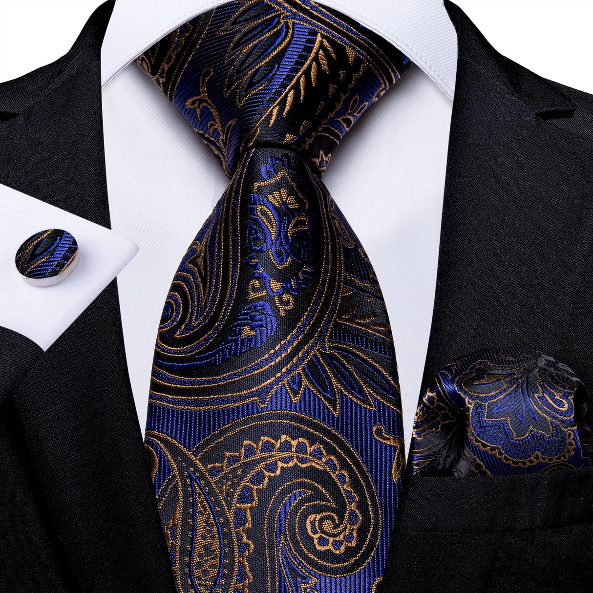 2023 New Blue Ties for Men Luxury Paisley Striped Check Silk Polyester Men's Wedding Party Necktie Accessories Handkerchief Gift