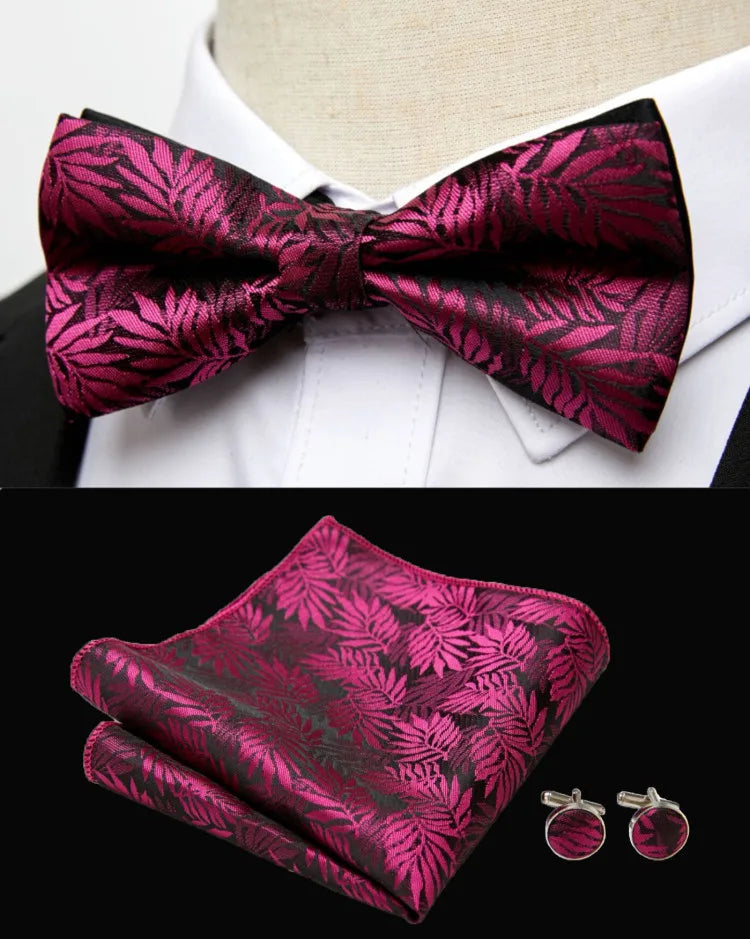 HUISHI Classic Blue Bowties For Men  Paisley Floral Bow Tie Pocket Square Cufflinks Suit Set Wedding Party Plaid Solid Butterfly