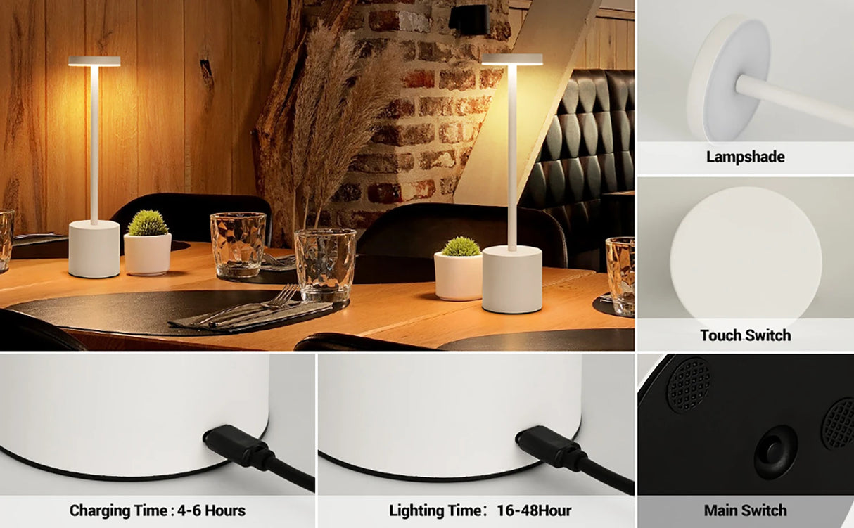 Rechargeable Table Lamp Touch Sensor LED Desktop Night Light Wireless Reading Lamp for Restaurant Hotel Bar Bedroom Decor Light