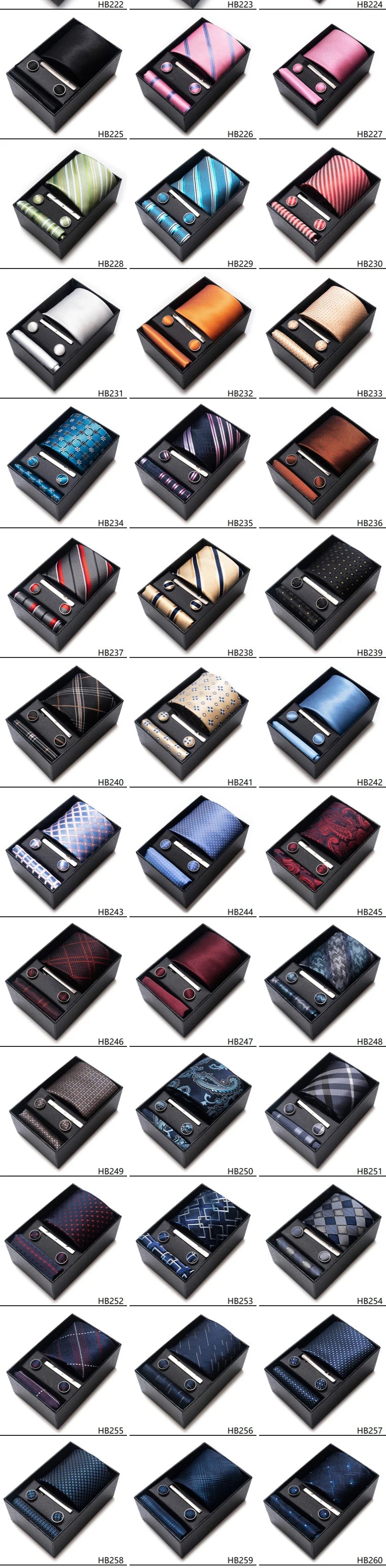 65 Colors Fashion Tie Handkerchief Set Tie Clip Necktie Box Man's Shirt Dark Red  Accessories Men Wedding Holiday  Gift