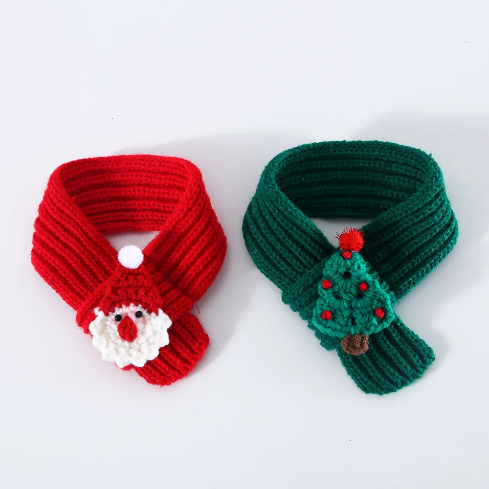 Delicate Solid Colour Wool Knitted Christmas Snow House Santa Warm Plush Pet Scarf Cat and Dog Collar Pet Accessories Decoration