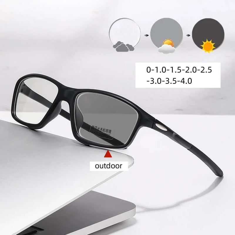 Ultra Light Blue Light Blocking Myopia Glasses Fashion Outdoor Color Changing Sports Near Sight Eyewear Photochromic Eyeglasses