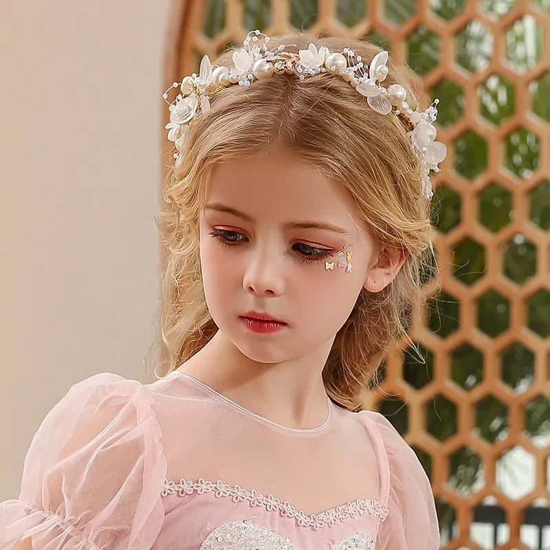 Elegant Girls Headband Lmitated Pearl Hair Headdress Baby Girls Flower Wreath Bride Garland Head Hoop Wedding Headbands Hair