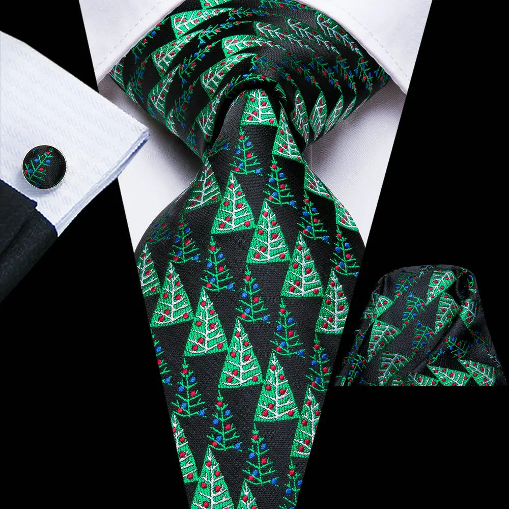 Hi-Tie Dark Green Psialey Silk Elegant Tie For Men Groom Wedding Men Necktie Pocket Square Cufflink Accessory Wholesale Designer