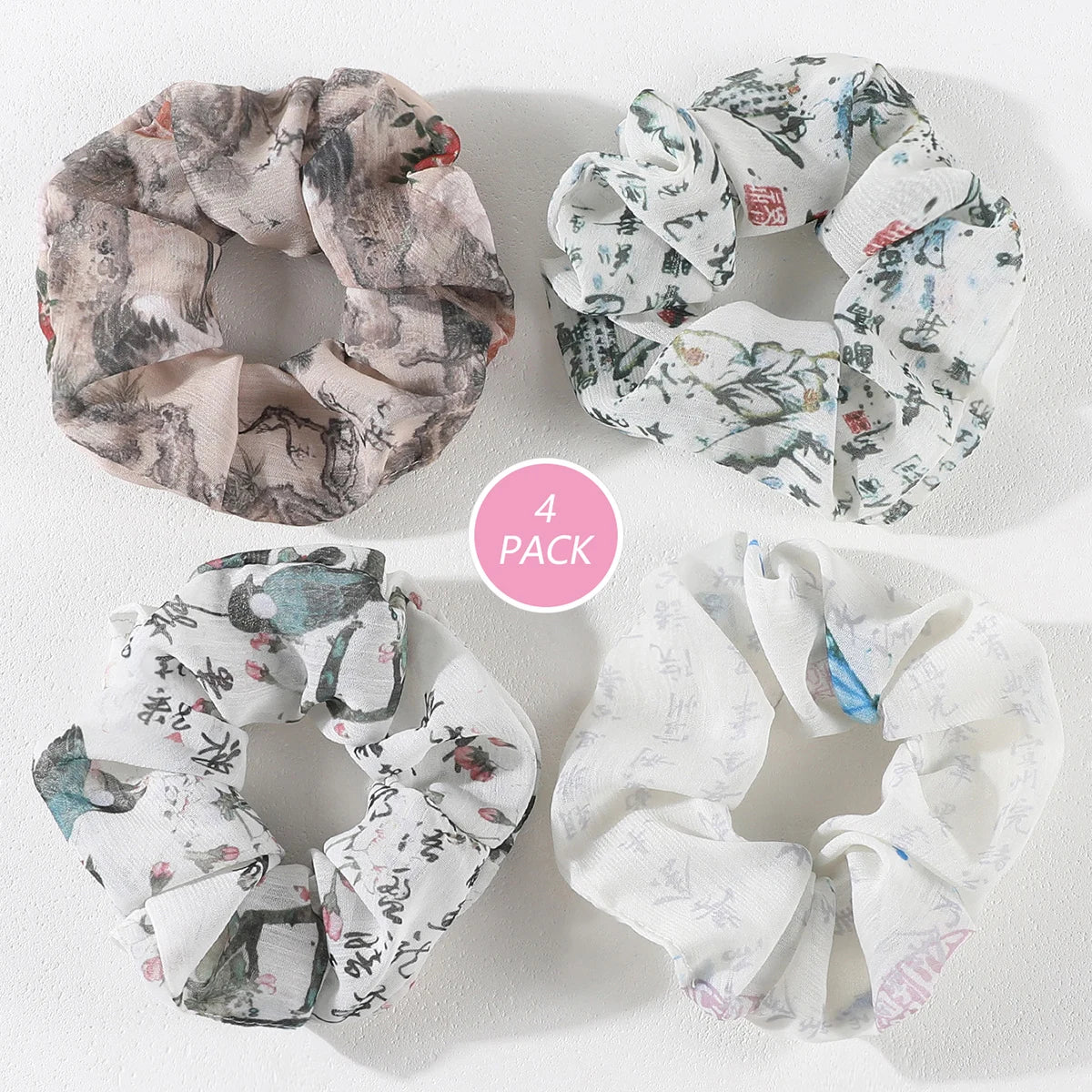 3/4Pcs Sweet Printed Elastics Hair Bands Women Girls Simple Scrunchies Korean Pink Mesh Hair Ties Ponytail Hair Accessories