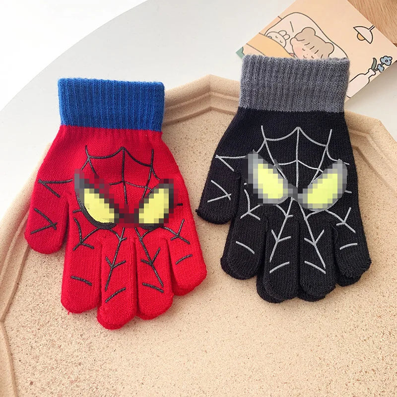 Marvel Spiderman Winter 2022 Children's Warm Gloves 5-10 Years Old Cartoon Knitted Gloves Cute Decoration Kids Christmas Gifts