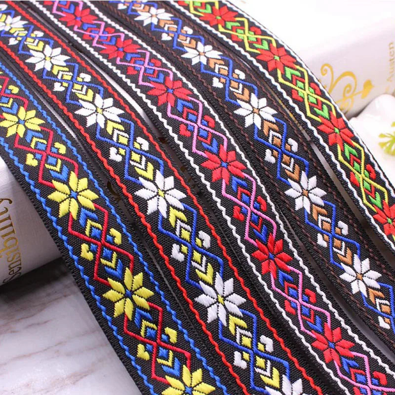 Ethnic Embroidered Jacquard Ribbons Trim DIY for Decoration Handcraft Apparel Sewing Headwear 25mm 1yard/lot