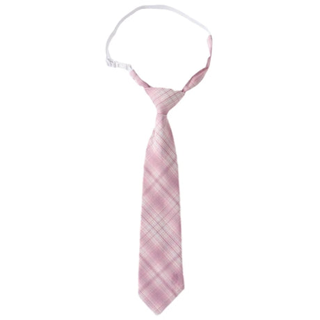 Adjusted Pre-Tied Necktie Elegant Pink Checkered Neck Tie Japanese JK Cosplay Bowtie Bowknot for School Uniform Neckwear