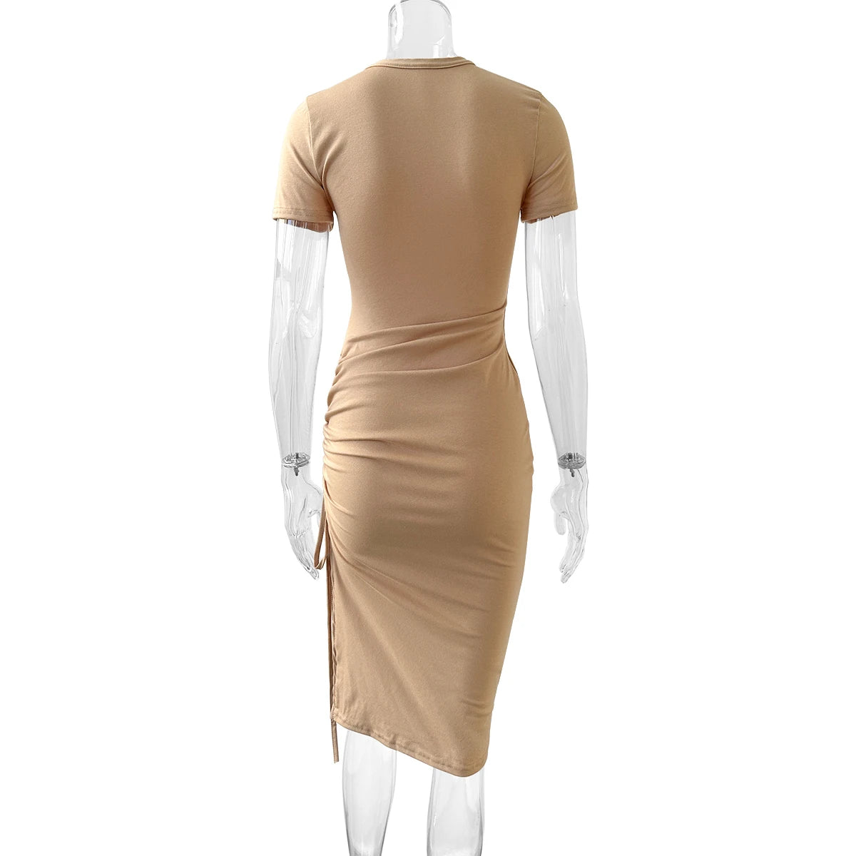 Sexy Side Slit Short Sleeve Wrap Buttocks  Round Neck Dress 2024 Summer Drawstring Tie Up Women's Clothing