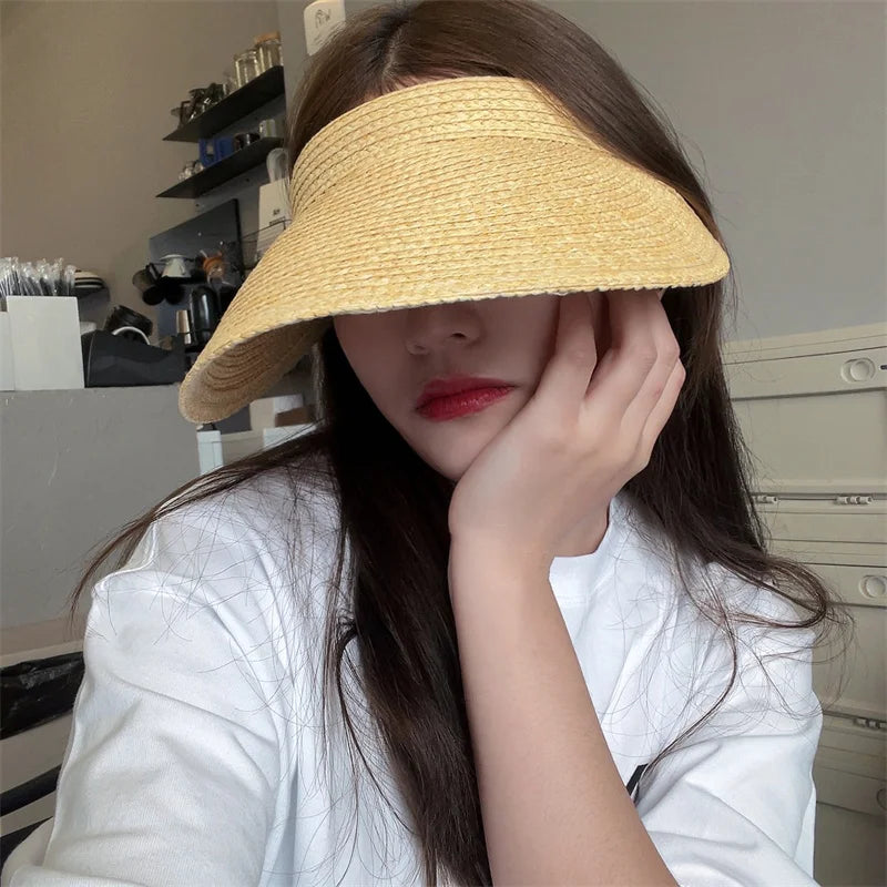 New Korean Version Summer Eaves Empty Top Sun Hat Raffia Headband Type Versatile Casual Roofless Beach Women's Straw Cap Gorras