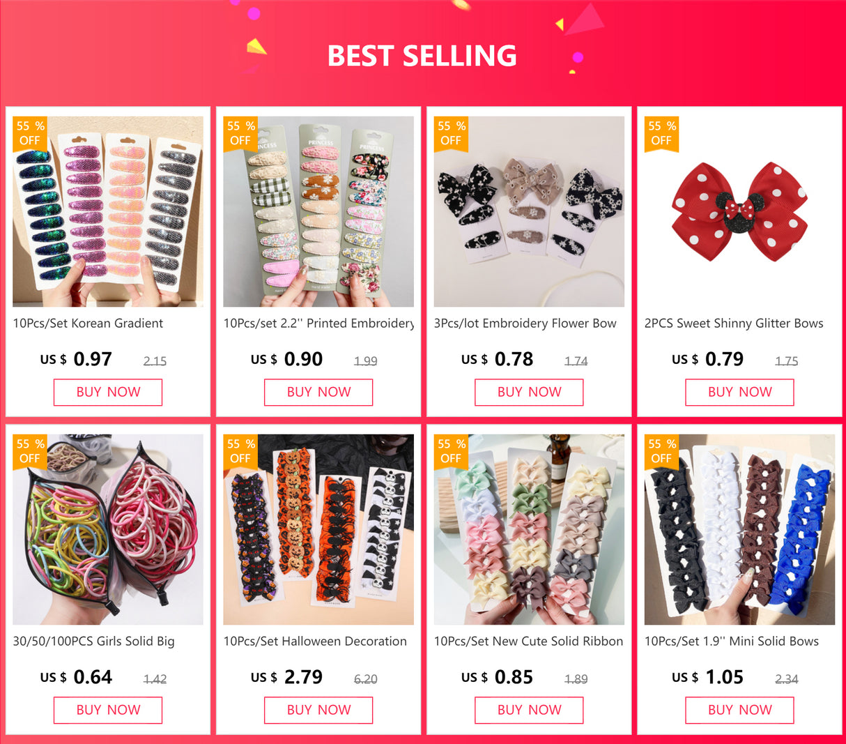 10Pcs/set 2.2'' Printed Embroidery Waterdrop Shape Hair Clips For Cute Girls BB Hairpin Barrettes Headwear Kids Hair Accessories
