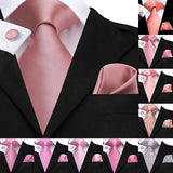 Hi-Tie 100% Silk Classic Men's Wedding Coral Pink Red Peach Tie Pocket Square Cufflinks Set Rose Ties for Men Solid Paisley Ties