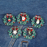 Christmas Wreath Collection Enamel Crystal Brooches With Candy Canes Bells Santa Claus Reindeer Snowman Snowflake Tree Drop