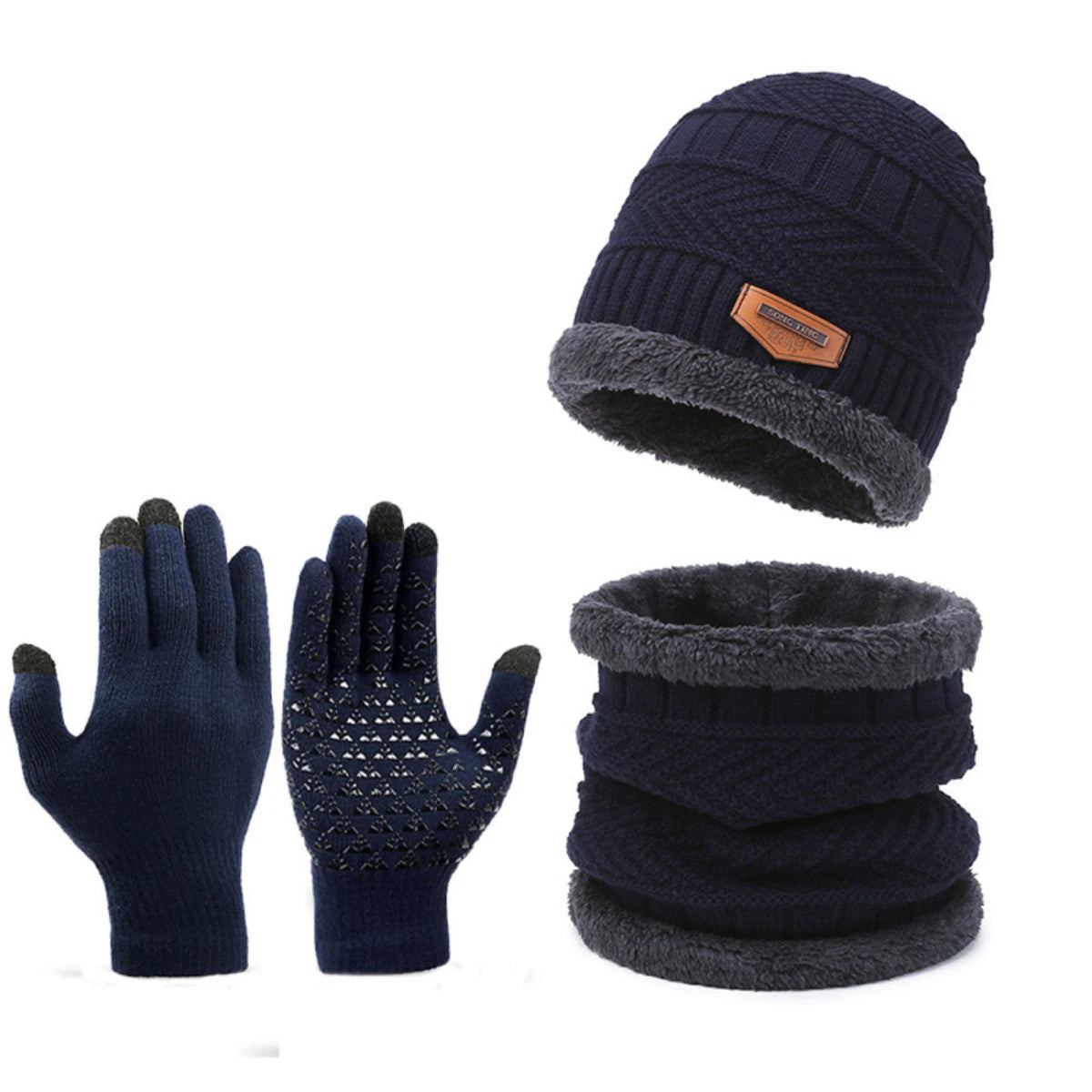 3pcs/Set Warm Plush Lined Knit Beanie, Scarf & Gloves Set, Winter Accessories